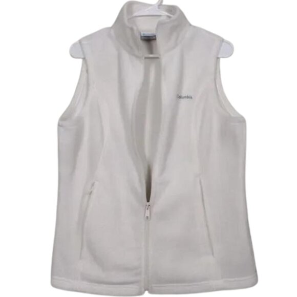 Fleece White Vest Columbia Benton Size M Zip Up Casual Cowl neck Pockets - Picture 1 of 14